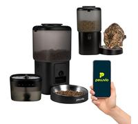 PELUVIO Feast - Distributeur Automatique de Nourriture pour Chats avec Wi-FI, Application Mobile, Batterie de Secours, capacité de 4,5 l, Fontaine à Eau pour Chiens de 2,5 l et Double Filtration