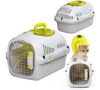 Peluvio Safy Boîte de Transport Rigide pour Chat avec Porte en métal, Double sécurité et Ventilation, Rabat de visualisation supérieur, poignée de Transport escamotable, Grille de Fond Amovible pour