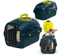 Peluvio SAFY Transport Rigide pour Chiens et Chats jusqu'à 5 kg pour Voiture, ventilé, Facile à Nettoyer, avec Ouverture supérieure pour contrôle, poignée, Porte en métal avec Double sécurité et Bol