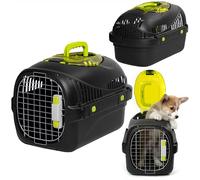 Peluvio SAFY Transport Rigide pour Chiens et Chats jusqu'à 5 kg pour Voiture, ventilé, Facile à Nettoyer, avec Ouverture supérieure pour contrôle, poignée, Porte en métal avec Double sécurité et Bol