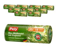 pely® ECO 8607 Sacs Poubelle Extra Résistants avec Joint de Cordon. Capacité 20 litres (48cm x 52 cm). Super Économique Pack de 10 Rouleaux x 18 Sacs, 180 Sacs Poubelles. 99% de Matériaux Recyclés
