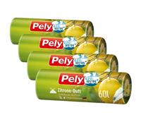 Pely Lot de 4 paquets de 10 sacs poubelle avec cordon de serrage, parfumés au citron, jaunes, pour l'élimination des déchets résiduels (60 litres) avec un parfum agréable