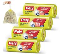 Pely Lot de 4 paquets de 12 sacs poubelle avec cordon de serrage, parfum citron, jaunes, pour l'élimination des déchets résiduels (35 litres) avec un parfum agréable