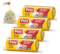 Pely Lot de 4 paquets de 15 sacs poubelle extra solides avec cordon de serrage, 35 l, jaunes, pour l'élimination des déchets résiduels (successeur)