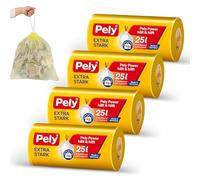 Pely Lot de 4 paquets de 17 sacs poubelle avec cordon de serrage - Jaune - Pour l'élimination des déchets résiduels (25 l) (25 litres)