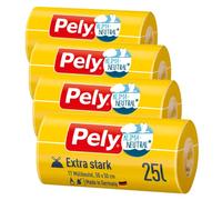 Pely Lot de 4 sacs poubelle avec cordon de serrage extra résistant - Climate-valorisation par compensation (4 x 17 pièces) - Jaune - Pour élimination des déchets résiduels (25 litres)