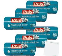 Pely Lot de 6 sacs poubelle pratiques et sûrs (6 sacs de 40 x 10 l) + bloc usy