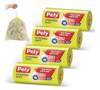 Pely Sacs poubelle avec cordon de serrage, parfum citron - Lot de 4 x 14 sacs poubelle jaunes pour l'élimination des déchets résiduels (25 litres) avec un parfum agréable (25 l)