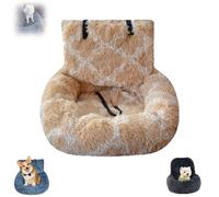 Pelzbarn Car Seat, Dog Bed with Safety Straps, Waterproof Travel Bed for Large & Small Dogs, Removable and Easy to Clean, Safety Seat for Pets with Thick Cushion (Apricot White,S)