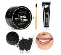Pemarlis 2pcs Poudre blanchisseuse de dents,Blanchiment Immédiate,1 Brosses à Dents en Bambou,1 Dentifrice Blanchissant les Dents,élimine les Taches de Fumée et les Taches de Café
