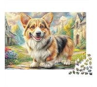 Pembroke Welsh Corgi 1000 pièces Stimulation mentale Puzzle pour Adultes Corgi dans a coloré Garden Premium épais Solide Stimulant Anti-Stress 38x26cm/1000 pièces