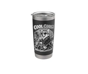Pembroke Welsh Corgi buvant du café glacé et de la moto Gobelet isotherme en acier inoxydable double paroi