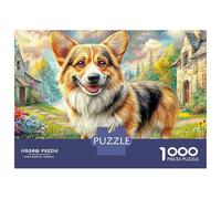 Pembroke Welsh Corgi Puzzle 1000 Pièces Adultes Et Enfants Dès 14 Ans Le Village des Corgi Fleurit Puzzle De Bricolage Coloré Jouets Défi Éducatifs Détente & Relaxation 38x26cm/1000pcs
