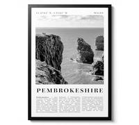 Pembrokeshire - Paysage de falaise marine noire et blanche du Pays de Galles - Portrait photographique moderne - Décoration murale de voyage - Poster d'art mural - Poster d'archivage mat - A2