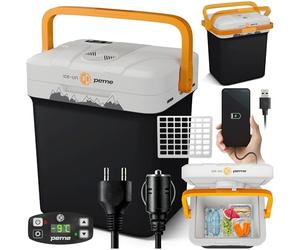peme Essential Glacière Électrique 22,9L - Refroidisseur et Chauffe-Plats, Double Alimentation 12V & 230V, Mode Éco, Port USB, Couvercle Sécurisé, pour Voiture, Camping, Bateau