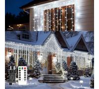 PEMOTech - Guirlande lumineuse de Noël en forme de stalactite pour l'extérieur, 423 LED, 10 m/33 pi, lumières de fée blanc froid, IP65 étanche et résistante à la poussière, 8 modes et télécommande