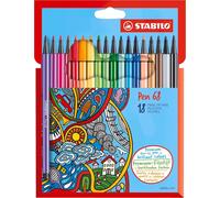 Pen 68 - Feutre Dessin - Etui Carton X 18 Feutres De Coloriage Pointe Moyenne - Coloris Assortis