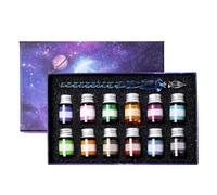 Pen Set, Glitter Glass Writing Kit, Artistic Ink Tools, Classic Handcrafted Pen Delivering Precise Stroke Control Clean Quick Rinse Function, Creative Stationery Gift Box, for Students Tea