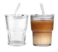 Penbinmall Lot de 2 gobelets en verre hermétiques et étanches - Avec couvercle et paille - 400 ml - Pour cappuccino, latte, thé, glace, thé glacé, lait et jus