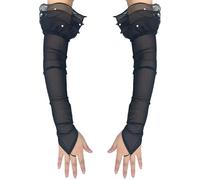 PENCHEAK Mitaines longues transparentes pour femme avec perles style années 1920 - Costume Charleston en tulle - Accessoires de costumade vintage en maille, Noir , taille unique