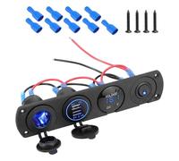 PENCHEAK Panneau de contrôle 4 en 1 avec moniteur d'alimentation et ports | Compteur de puissance LED ABS étanche pour bateaux, voitures, camions, VTT, camping-cars, 12 V 24 V