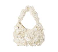 PENCHEAK Sac à main tendance en satin pour femme Motif roses 3D Petit sac à main de soirée pour mariages et cocktails, blanc, One Size