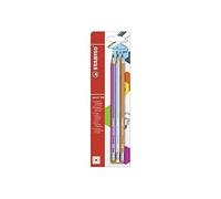 STABILO Crayons pencil 160 – Pack de 3 – Graphite HB avec bout gomme – Rose/Bleu clair/Orange G