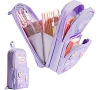 Pencil Case, Large Capacity Kawaii Pencil Case, Children's Pencil Case With 3 Compartments, Canvas Pencil Case, Aesthetic Pencil Case, For Girls Boys Students, Purple, Purple, Fashion.