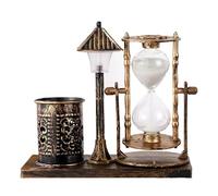 Pencil Holder, Antique Pen Stand with White Color Light Hourglass Street Lamp Plastic Pen Organizer for Desk Vintage Office Decor (Or)