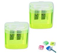 Pencil Sharpeners With Lid, Pencil Sharpener With Lid, Compact Cute Sharpener, for Kids Adults Students School Home Office (Yellow*2)
