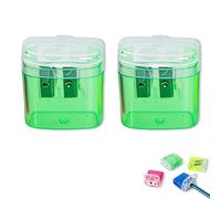 Pencil Sharpeners With Lid, Pencil Sharpener With Lid, Compact Cute Sharpener, for Kids Adults Students School Home Office (Green*2)