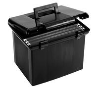 Pendaflex 41742AMZ Boîte de classement portable avec rails de classement, avec couvercle à charnière avec double loquet, noir, 3 dossiers suspendus noirs au format lettre