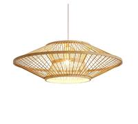 Pendant 1 Hand-Woven Natural Rattan Light Hanging Chandelier with Wood Canopy Asian Style Fixture for Dining Living Room Restaurant(60CM)