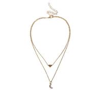Pendant Charming Necklace for Women&Charm Rhinestone Moon Heart Dual Layer Necklace Party Women Jewelry for Her,Colour:Golden (Color : Golden)