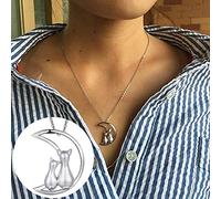 Pendant Charming Necklace for Women&Fashion Women Moon Cat Shape Necklace Party Cocktail Jewelry for Her,Colour:Silver (Color : Silver)