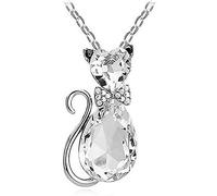 Pendant Elegant Charming Necklace for Women & Luxury Wedding Bridal Women Cat Rhinestone Charm Necklace Party, Best Gift for Her,Colour:Silver + White (Color : Silver+White)
