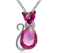 Pendant Elegant Charming Necklace for Women & Luxury Wedding Bridal Women Cat Rhinestone Charm Necklace Party, Best Gift for Her,Colour:Silver + White (Color : Silver+Rose Red)