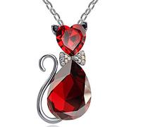 Pendant Elegant Charming Necklace for Women & Luxury Wedding Bridal Women Cat Rhinestone Charm Necklace Party, Best Gift for Her,Colour:Silver + White (Color : Silver+Red)