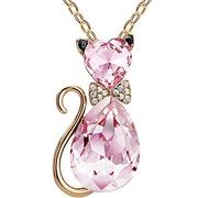 Pendant Elegant Charming Necklace for Women & Luxury Wedding Bridal Women Cat Rhinestone Charm Necklace Party, Best Gift for Her,Colour:Silver + White (Color : Golden+Pink)