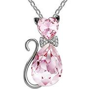 Pendant Elegant Charming Necklace for Women & Luxury Wedding Bridal Women Cat Rhinestone Charm Necklace Party, Best Gift for Her,Colour:Silver + White (Color : Silver+Pink)