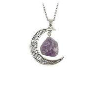 Pendant Elegant Clearance Deals!Fashion Women Natural Stone Moon Chain Necklace Party Jewelry Gift,Colour:Silver + White (Color : Silver+Purple)
