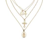 Pendant Elegant Multi-Layer Cross Women Alloy Chain Choker Necklace Jewelry,Colour:Silver (Color : Golden)