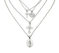 Pendant Elegant Multi-Layer Cross Women Alloy Chain Choker Necklace Jewelry,Colour:Silver (Color : Silver)