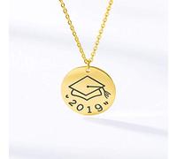 Pendant Elegant Necklace for Class of Graduation Cap Necklaces Student Teacher Gifts Stainless Steel Gold Color Disc Necklaces