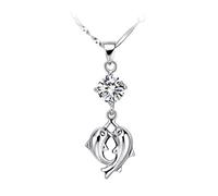 Pendant Elegant White Gold Plated Necklace Zircon Dolphin Shape Design,Colour:White Zirconia (Color : White Zirconia)
