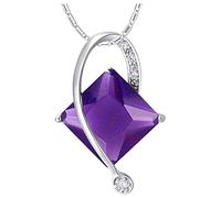Pendant Elegant White Gold Plated Necklace Zirconia Square Shape Model,Colour:Blue Zirconia (Color : Purple Zirconia)
