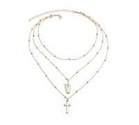 Pendant Elegant Women's Multilayer Thin Chain Cross Choker Necklace Bead Jewelry Gift,Colour:Golden + Green (Color : Golden+Green)