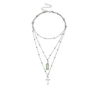 Pendant Elegant Women's Multilayer Thin Chain Cross Choker Necklace Bead Jewelry Gift,Colour:Golden + Green (Color : Silver+Green)