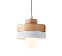 Pendant Lights, Pendant Light Round Wooden Lamp Shade 1-Light Color Industrial Dome Chandeliers Base - Hanging Ceiling Light Fixture Compatible with Dining Room Bar Clubs & Restaur