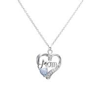 Pendant Mom Letter Rhinestone Heart Women Chain Necklace Jewelry,Colour:Silver (Color : Silver)